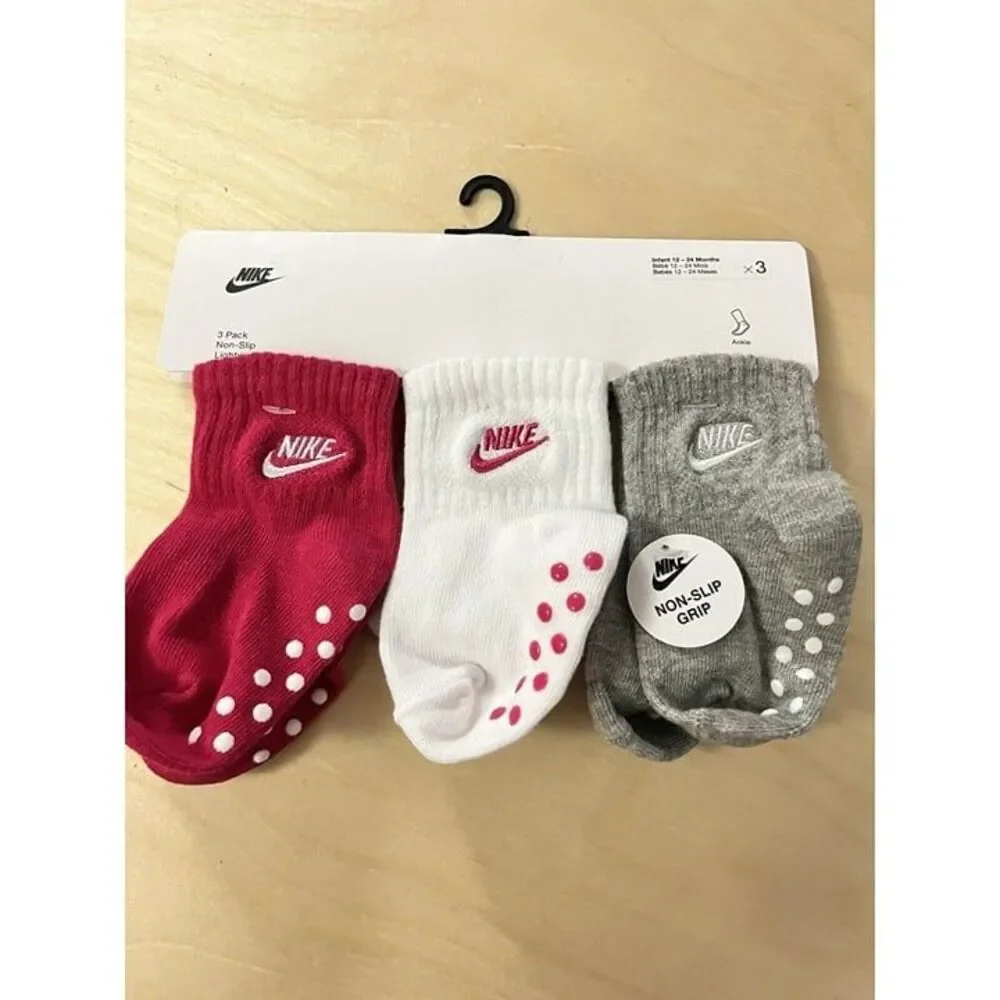 Nike Socks Set 3 Pairs 12-24 Months New Pink baby Kids' Toddler Ankle Gripper